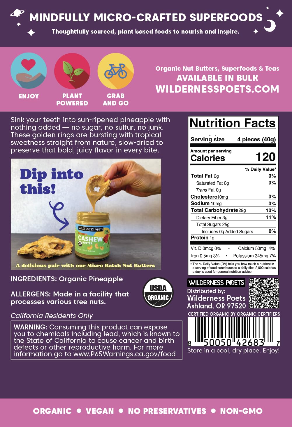 Organic Unsweetened Dried Pineapple Rings
