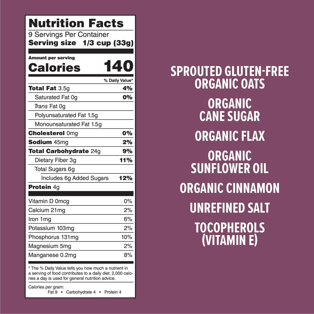 Organic Sprouted Oat Granola – Gluten-Free & Vegan