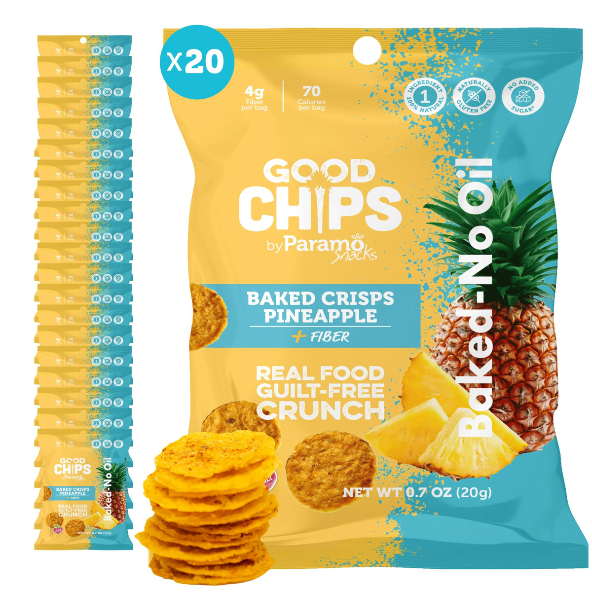 GOOD CHIPS! Baked Pineapple Crisps, 0.7 oz, Pack of 20
