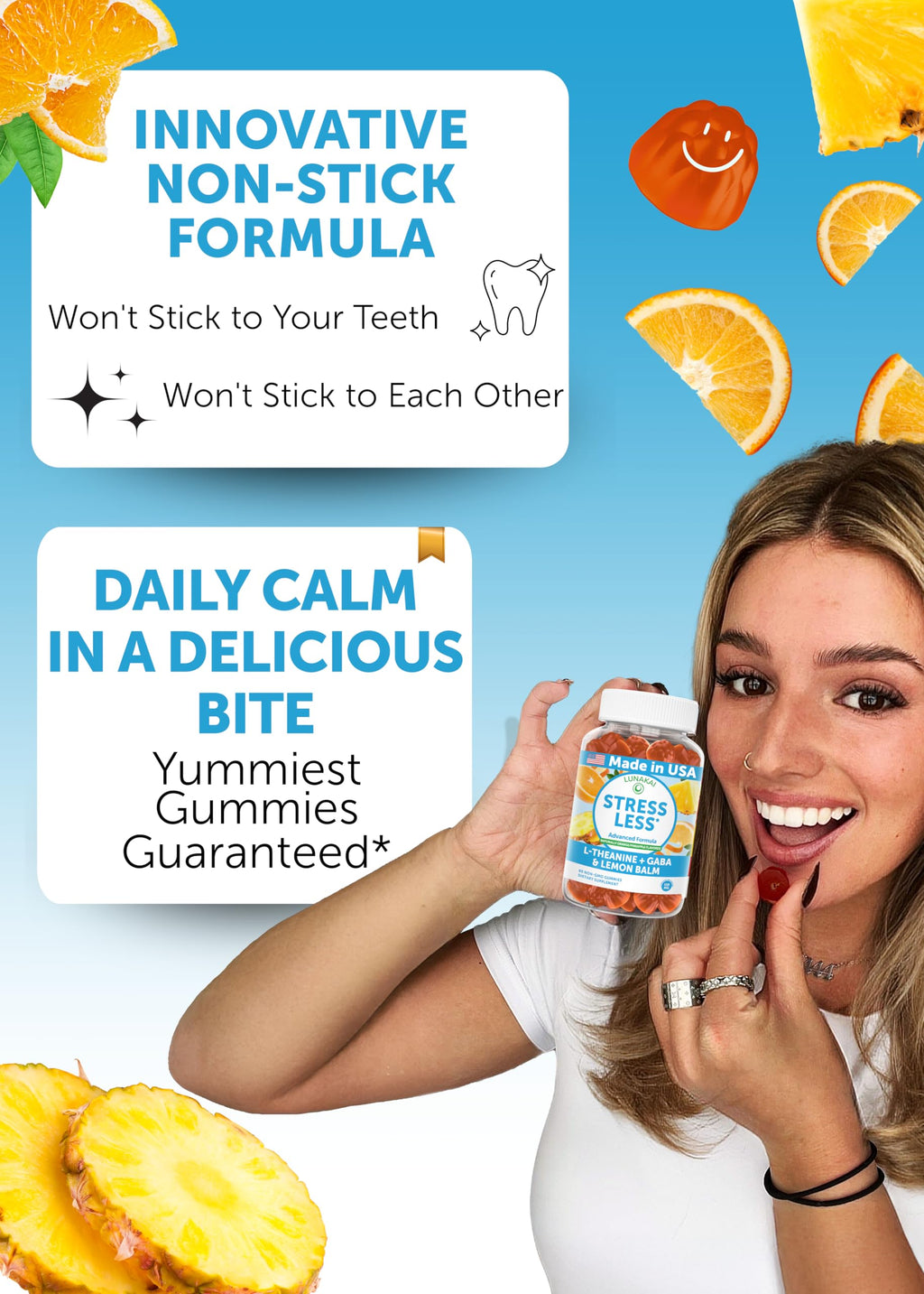 Calm & Stress Relief Gummies – GABA + L-Theanine, 60 Count