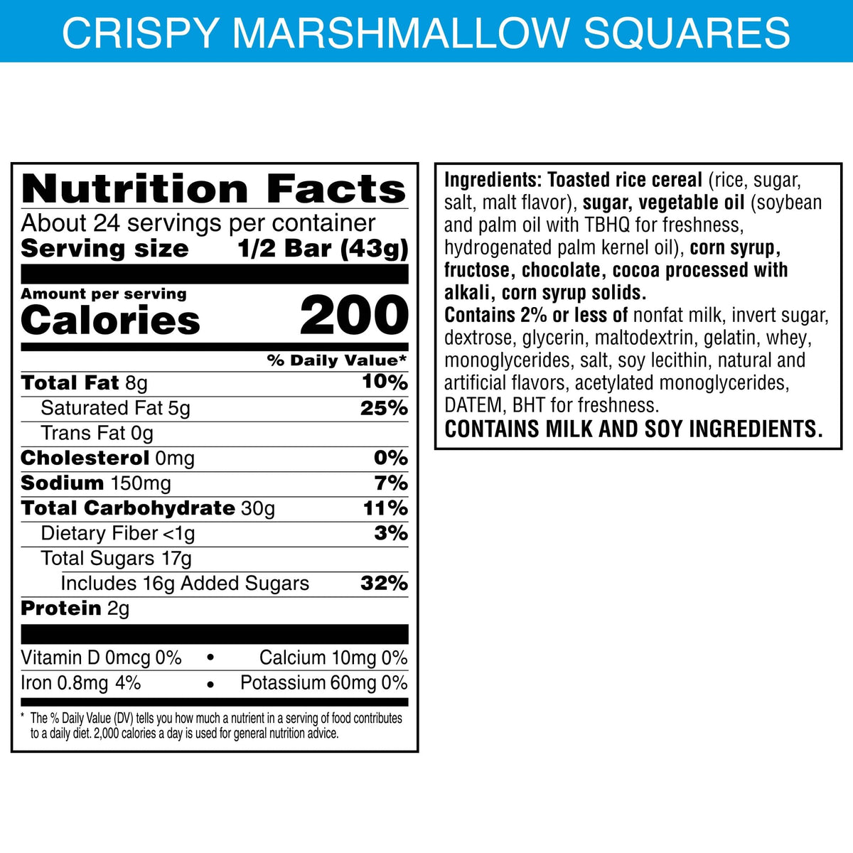 Double Chocolate Marshmallow Crispy Rice Bars – 12 Count, 6 Pack