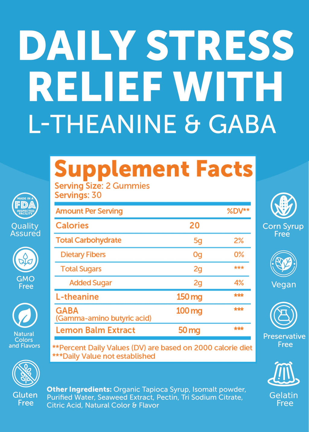 Calm & Stress Relief Gummies – GABA + L-Theanine, 60 Count