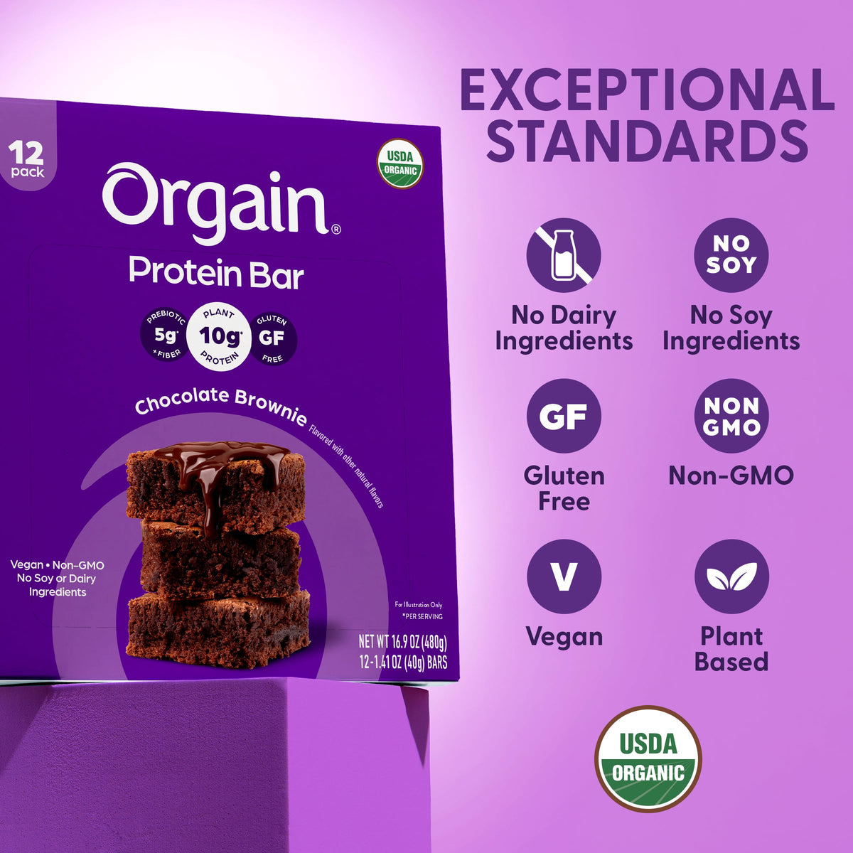 Chocolate Brownie Plant Protein Bars – 10g Protein, 72 Pack