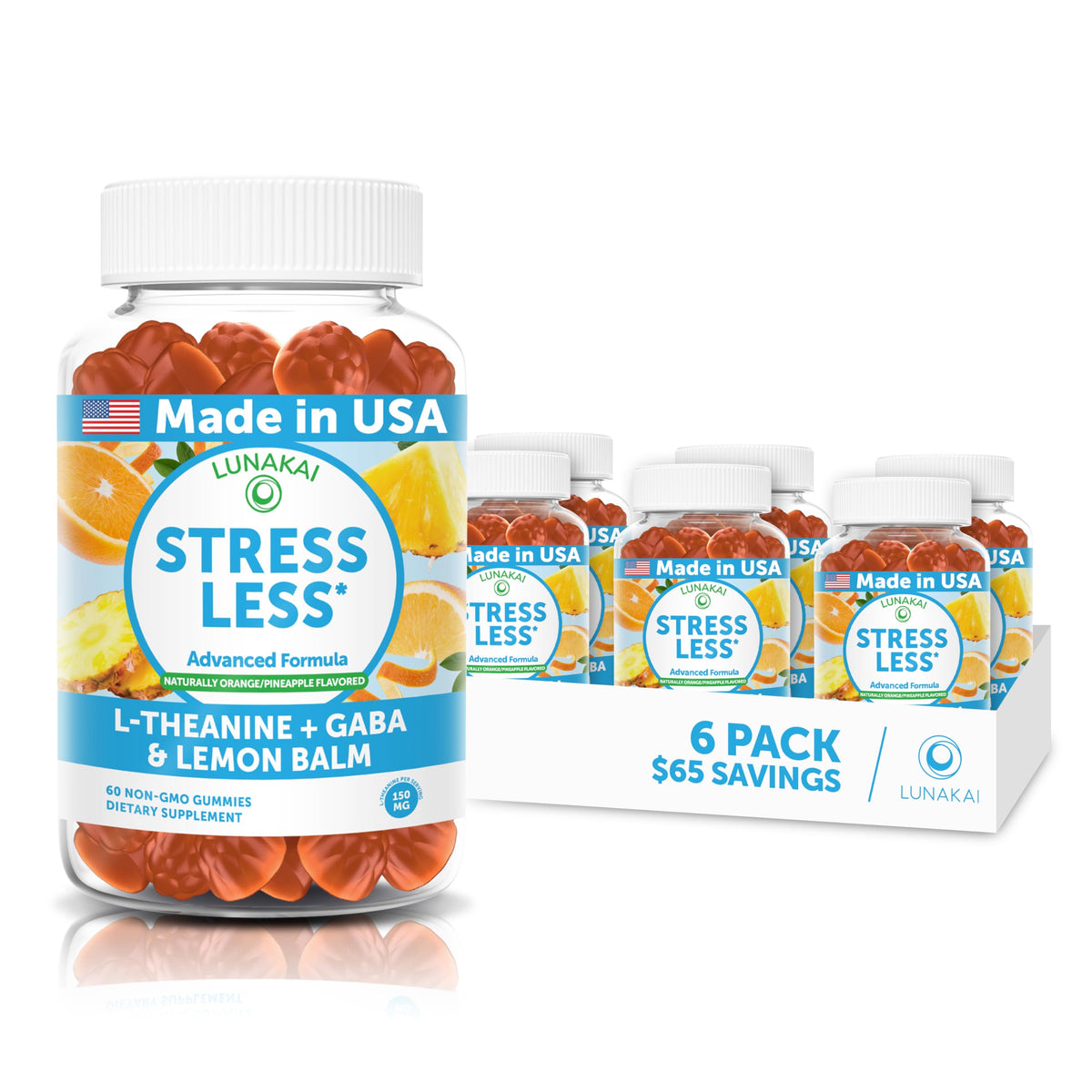 Calm & Stress Relief Gummies – GABA + L-Theanine, 60 Count