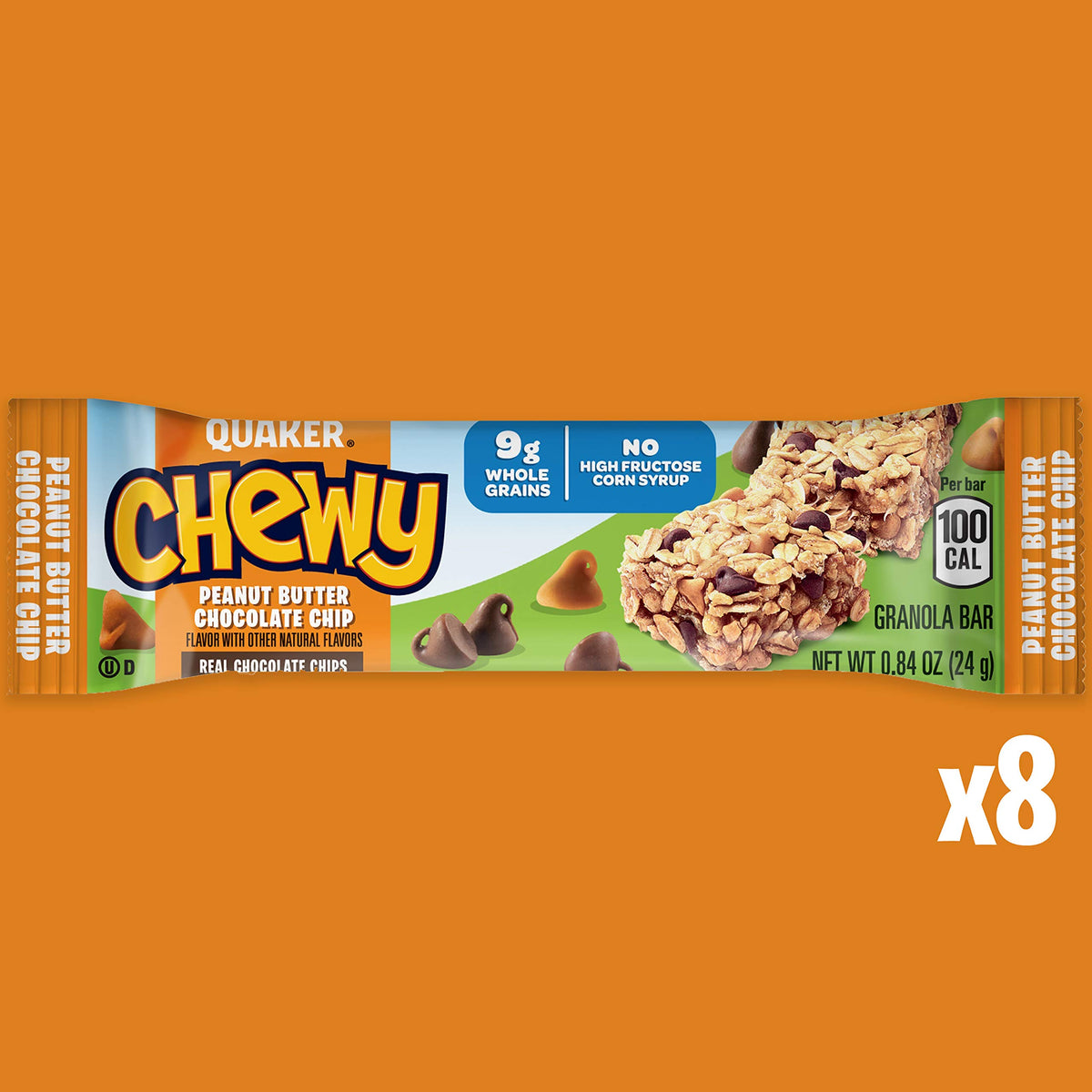 Peanut Butter Chocolate Chip Granola Bars – 8 Pack