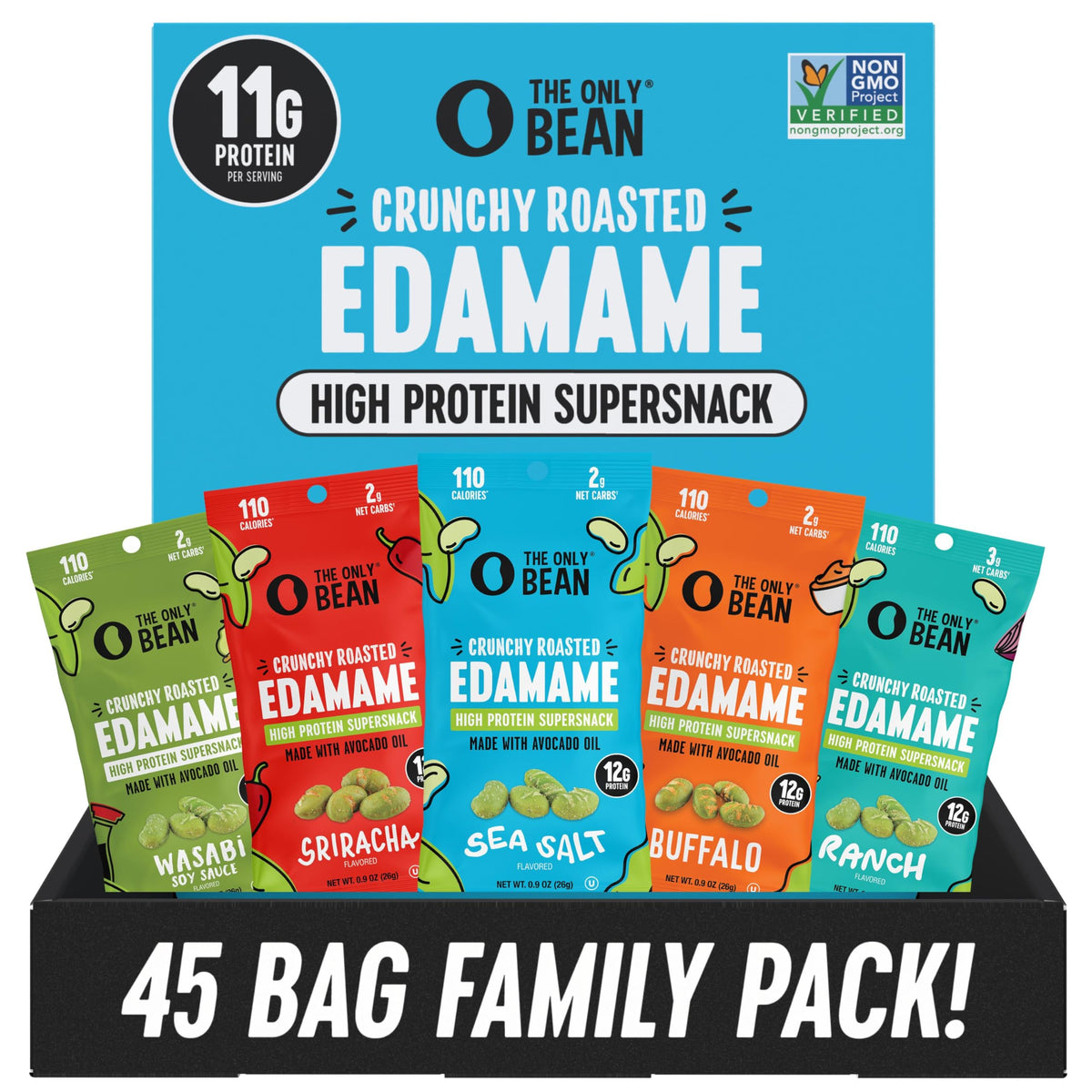 High-Protein Roasted Edamame Snacks – Variety Pack, 45 Count