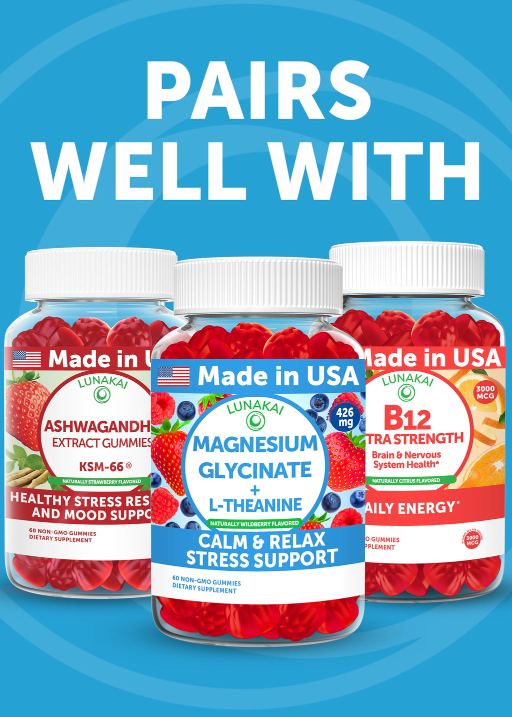 Calm & Stress Relief Gummies – GABA + L-Theanine, 60 Count