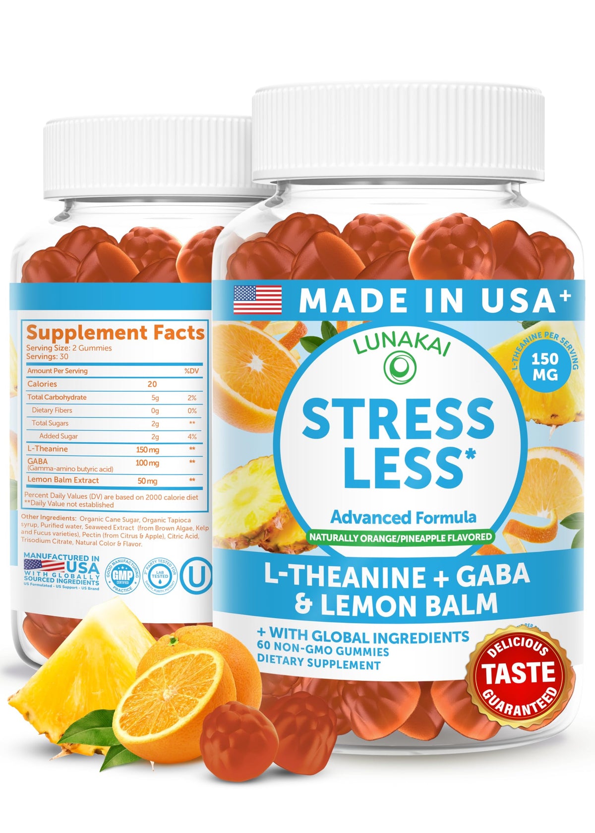 Calm & Stress Relief Gummies – GABA + L-Theanine, 60 Count