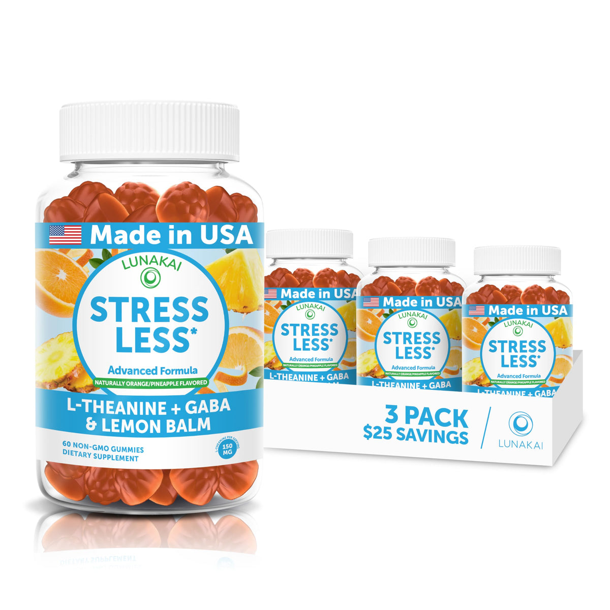 Calm & Stress Relief Gummies – GABA + L-Theanine, 60 Count