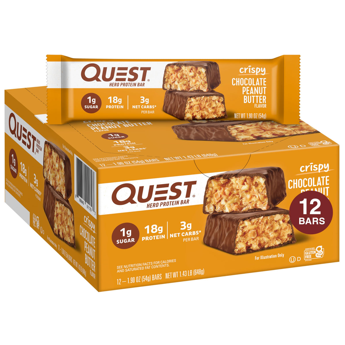 Crispy Chocolate Peanut Butter Protein Bars – 18g Protein, 12 Pack