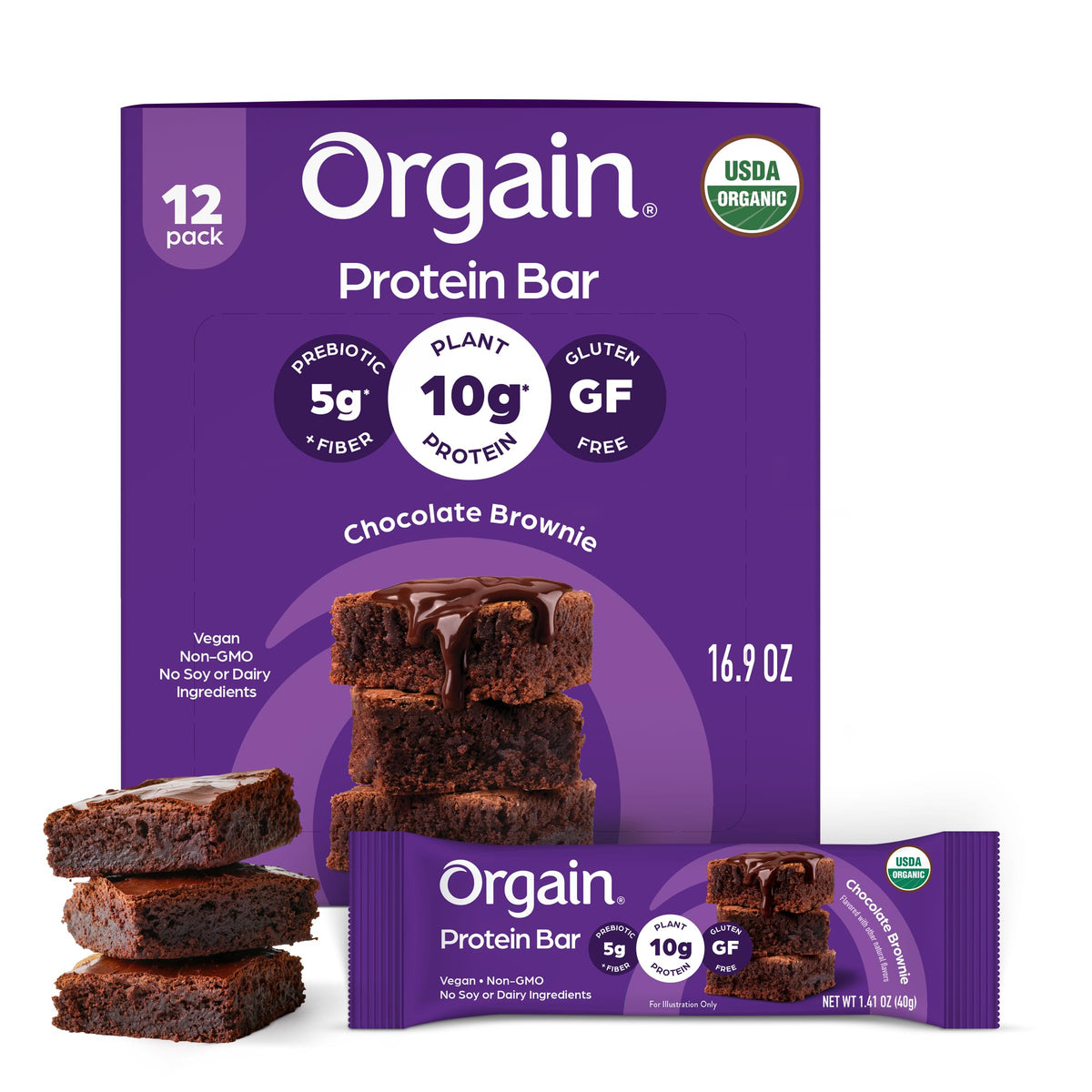 Chocolate Brownie Plant Protein Bars – 10g Protein, 72 Pack
