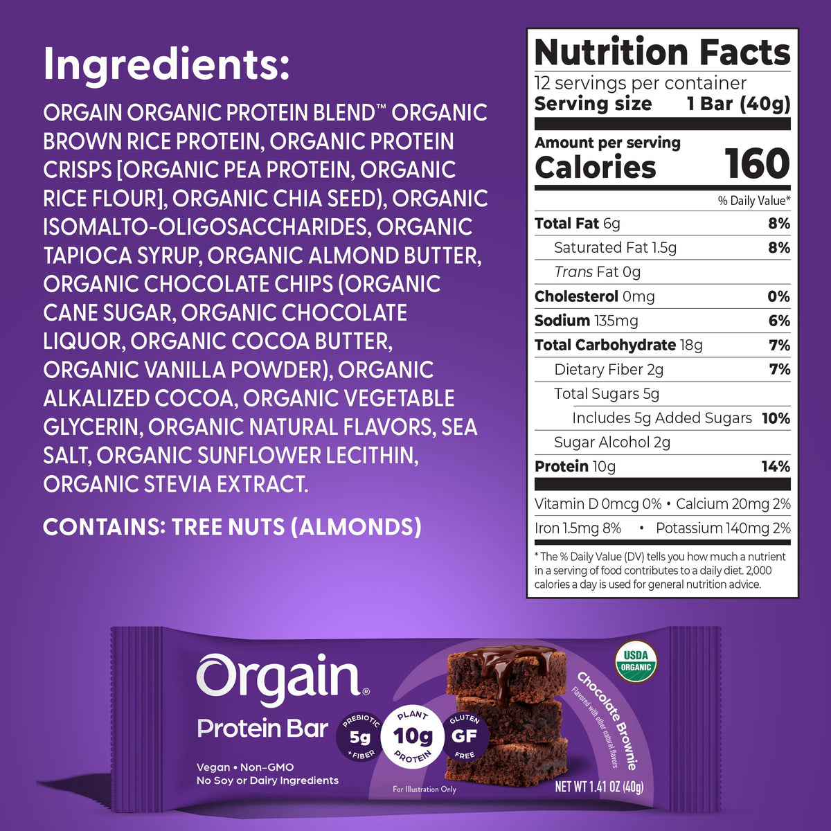Chocolate Brownie Plant Protein Bars – 10g Protein, 72 Pack